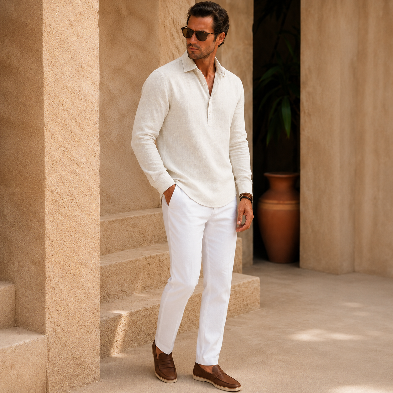 Camisa Amalfi Manga Longa, Linho Premium 100%