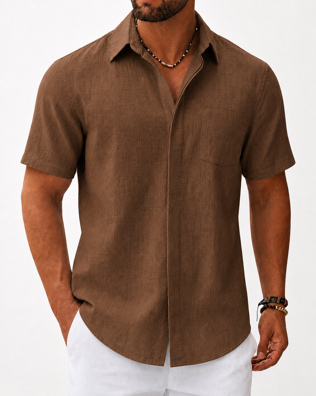 Camisa Manga Curta 100% linho - botões invisíveis