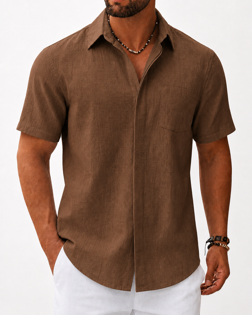 Camisa Manga Curta 100% linho - botões invisíveis