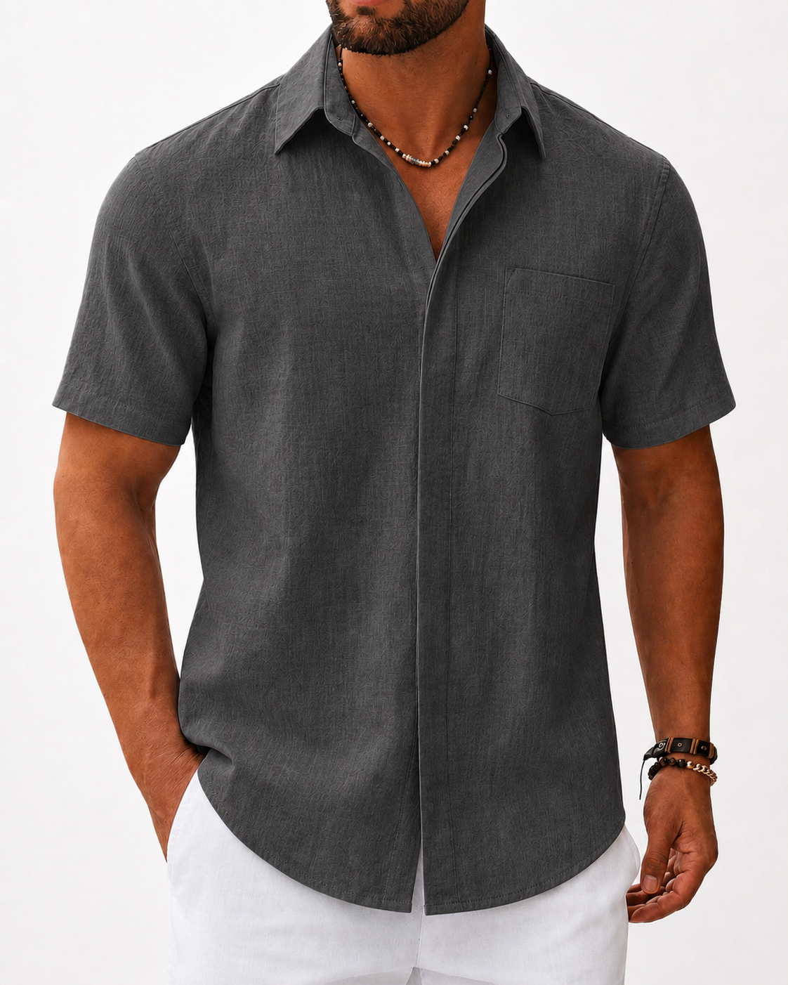 Camisa Manga Curta 100% linho - botões invisíveis