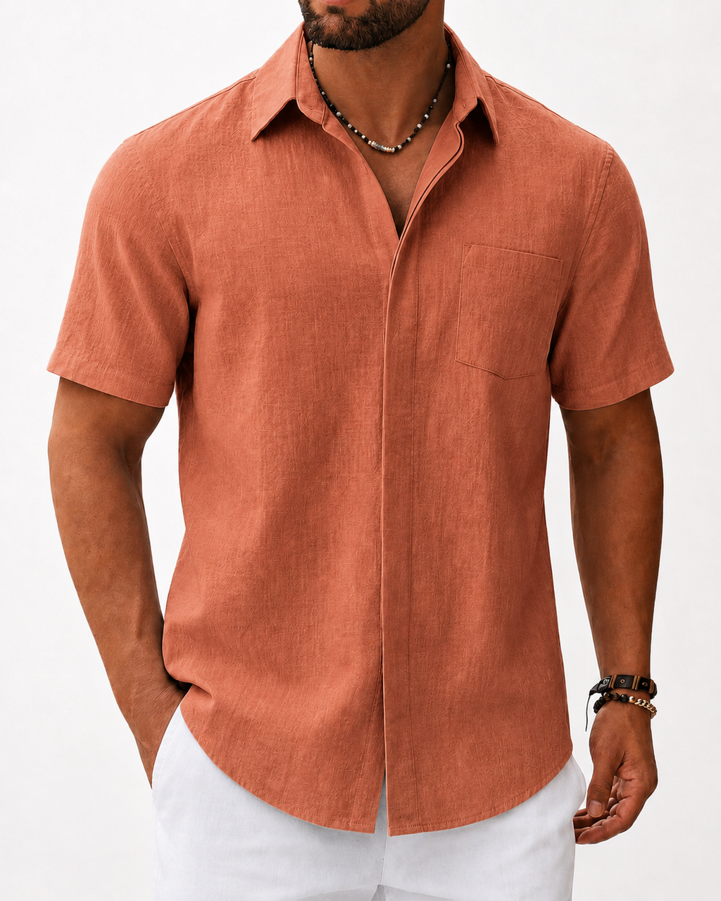 Camisa Manga Curta 100% linho - botões invisíveis