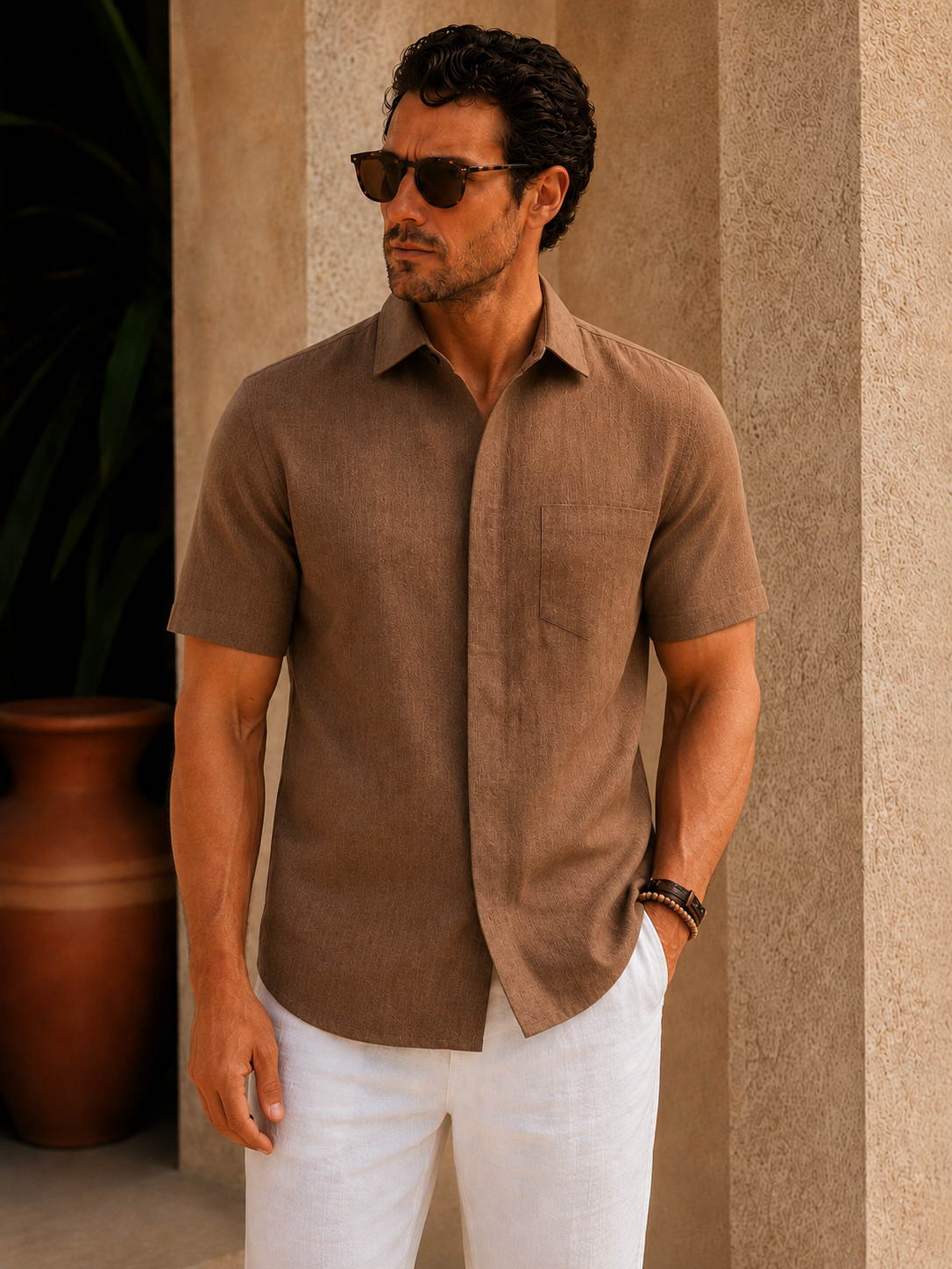 Camisa Manga Curta 100% linho - botões invisíveis