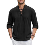 Camisa manga longa com amarração, 100% linho