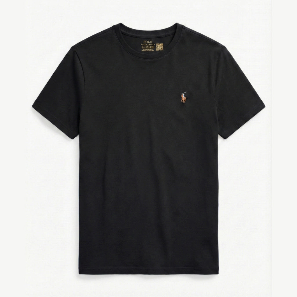 Camiseta Manga Curta Gola Padre 100% Algodão - Preta