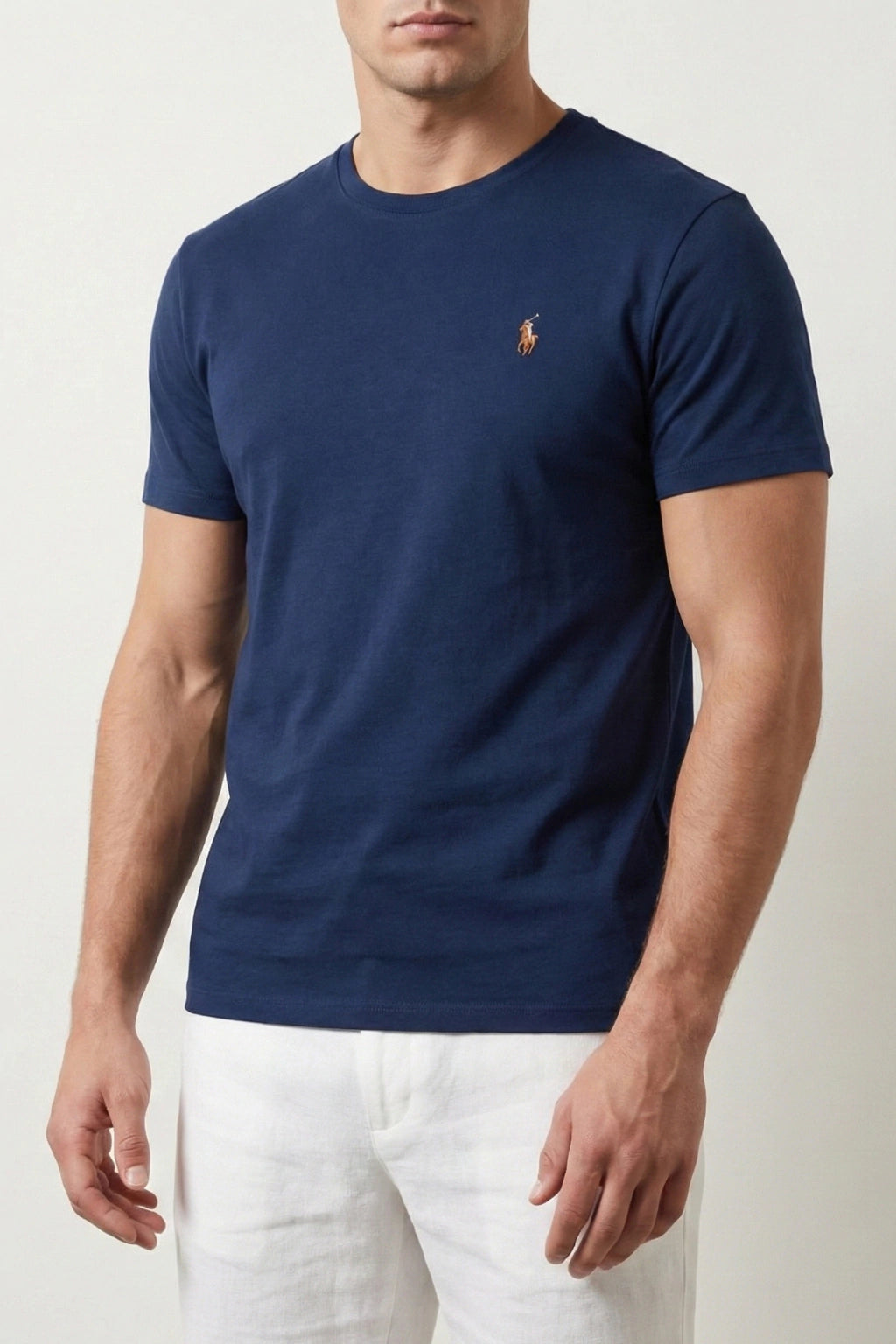Camiseta Manga Curta Gola Padre 100% Algodão - Azul Marinho