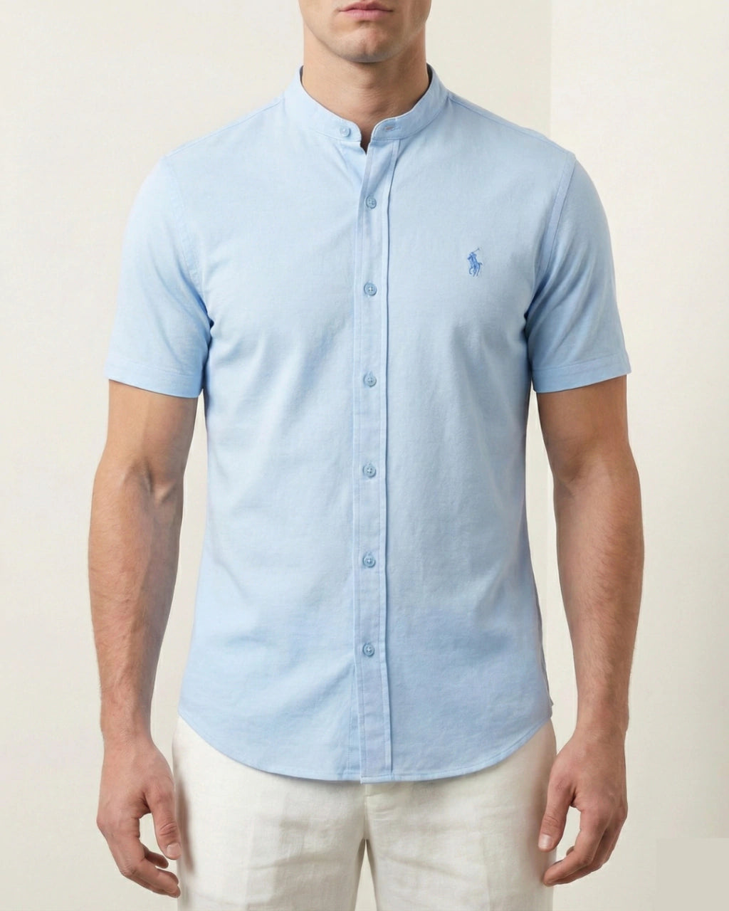 Camisa Manga Curta Gola Padre 100% Algodão - Azul Claro