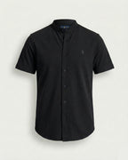 Camisa Manga Curta Gola Padre 100% Algodão - Preta
