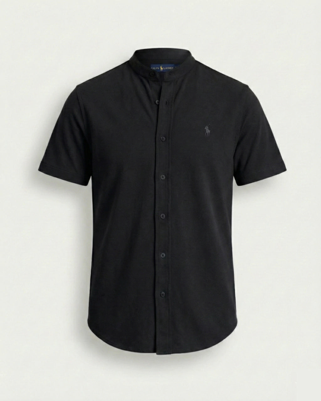 Camisa Manga Curta Gola Padre 100% Algodão - Preta