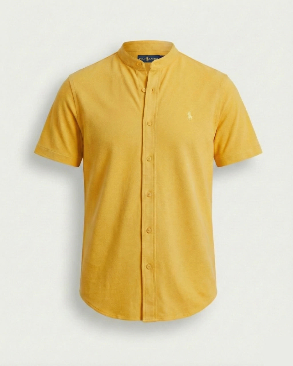Camisa Manga Curta Gola Padre 100% Algodão - Amarela