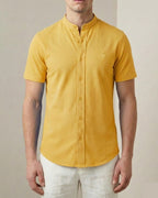 Camisa Manga Curta Gola Padre 100% Algodão - Amarela