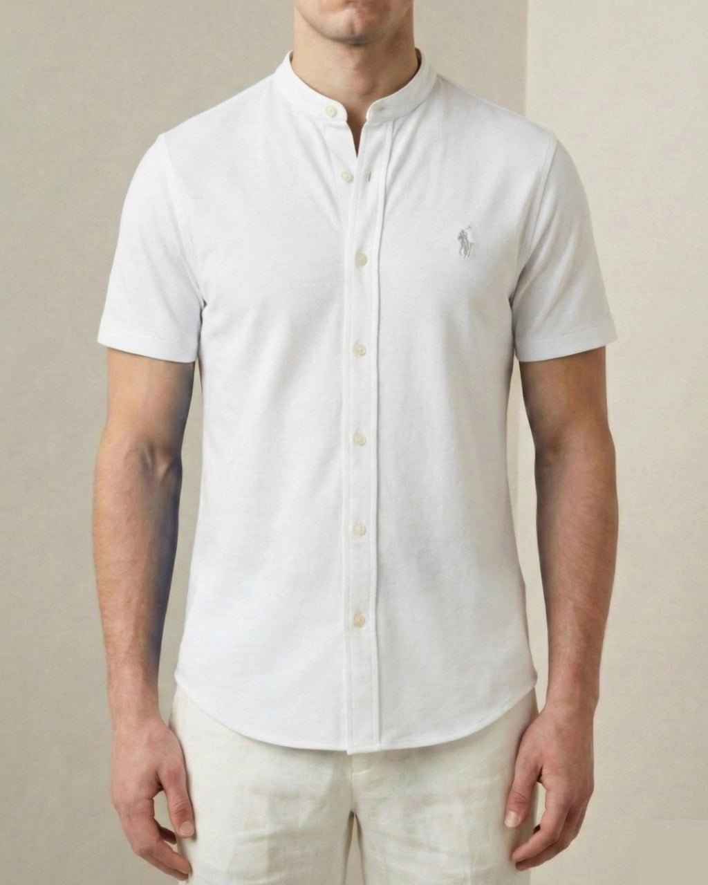 Camisa Manga Curta Gola Padre 100% Algodão - Branca