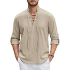 Camisa manga longa com amarração, 100% linho