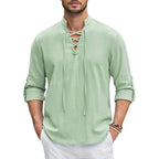 Camisa manga longa com amarração, 100% linho