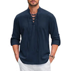 Camisa manga longa com amarração, 100% linho