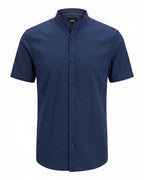 Camisa Manga Curta Gola Padre 100% Algodão - Azul Marinho