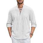 Camisa manga longa com amarração, 100% linho